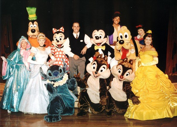 Costumed characters of the Disney Wonder, including Princess Belle.